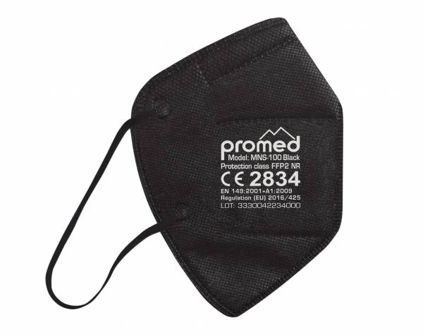 FFP2 Maske, MNS-100 schwarz, CE-zertifiziert nach EN 149:2001, Einzelverpackt 10 Stück